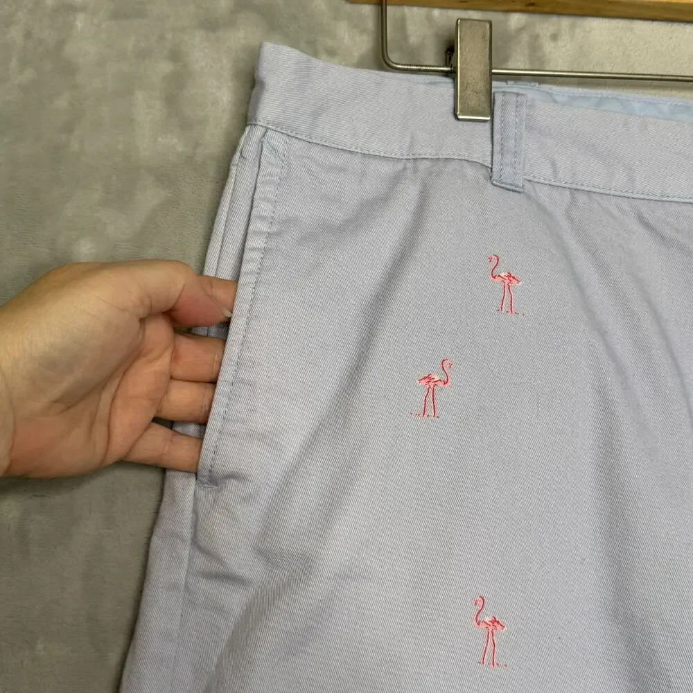 J. Crew Gramercy Shorts Mens 36 Light Blue Pink Flamingos Chino Pockets Beach